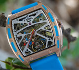 Faioki Tourbillon Style "Turquoise Sea" Skeleton Automatic watch 45mm long 40mm wide