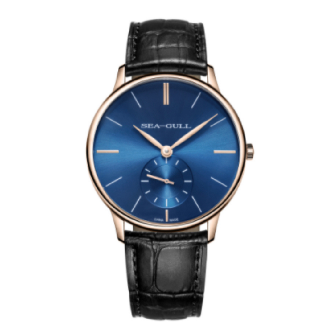 SeaGull manual wind, Ultra thin case, Blue dial with seconds