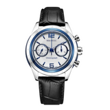 Sea-Gull Chronograph in a beautiful blue bezel and case side.  Design with three subdials: seconds, 30mins, and hour. Model : 219.312