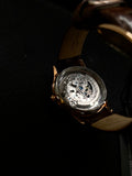 Beautiful Skeleton mechanical watch for ladies with studded bezel in a Rose Gold case. Automatic.