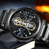GUANQIN Dual time zone display Tourbillon style self wind Mechanical Watch 44mm