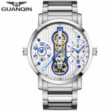 GUANQIN Dual time zone display Tourbillon style self wind Mechanical Watch 44mm
