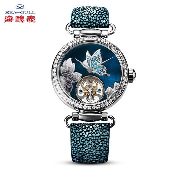 SEA-GULL manual mechanical watch with Tourbillon in floral design Calibre : ST8000 Model : 713.18.8100L (white dial) 713.38.8100L (blue dial)
