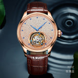 Geniune Tourbillon with Blue hands and man made Diamond Dial and Golden crown with sapphire stone. 42mm