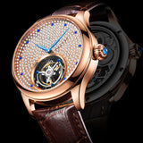 Geniune Tourbillon with Blue hands and man made Diamond Dial and Golden crown with sapphire stone. 42mm
