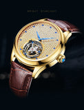 Geniune Tourbillon with Blue hands and man made Diamond Dial and Golden crown with sapphire stone. 42mm