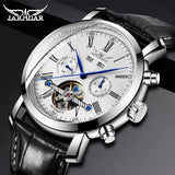 JARAGAR Full Calendar Tourbillon  style with black leather strap Men's Mechanical Watch