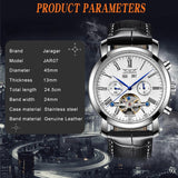 JARAGAR Full Calendar Tourbillon  style with black leather strap Men's Mechanical Watch