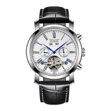 JARAGAR Full Calendar Tourbillon  style with black leather strap Men's Mechanical Watch