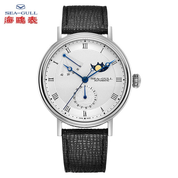 Sea-Gull automatic mechanical watch with Moon phase , Date and Power Reserve . Sapphire glass . Leather strap. Calibre :  ST2153  Model : 819.11.6092