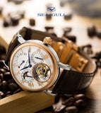 SEA-GULL manual mechanical watch with Tourbillon, day date,  Sun Moon complication. Calibre : ST8007 Model : 218907