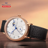Sea-Gull automatic mechanical watch with Moon phase , Date and Power Reserve . Sapphire glass . Leather strap. Calibre :  ST2153  Model : 819.11.6092
