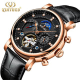 KINYUED Genuine Leather Diamond Display Tourbillon style Automatic Mechanical Watch