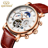 KINYUED Genuine Leather Diamond Display Tourbillon style Automatic Mechanical Watch