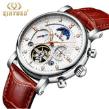 KINYUED Genuine Leather Diamond Display Tourbillon style Automatic Mechanical Watch