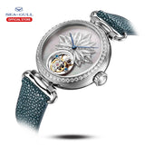 SEA-GULL manual mechanical watch with Tourbillon in floral design Calibre : ST8000 Model : 713.18.8100L (white dial) 713.38.8100L (blue dial)