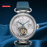 SEA-GULL manual mechanical watch with Tourbillon in floral design Calibre : ST8000 Model : 713.18.8100L (white dial) 713.38.8100L (blue dial)