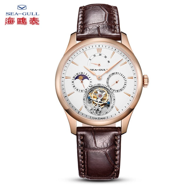 Sea Gull manual wind mechanical watch with Tourbillon Sun Moon and date complication. Calibre ST8007 Model 518.937