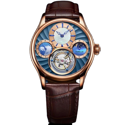 Guanqin genuine Tourbillon Mechanical watch with day and night subdial. 42mm
