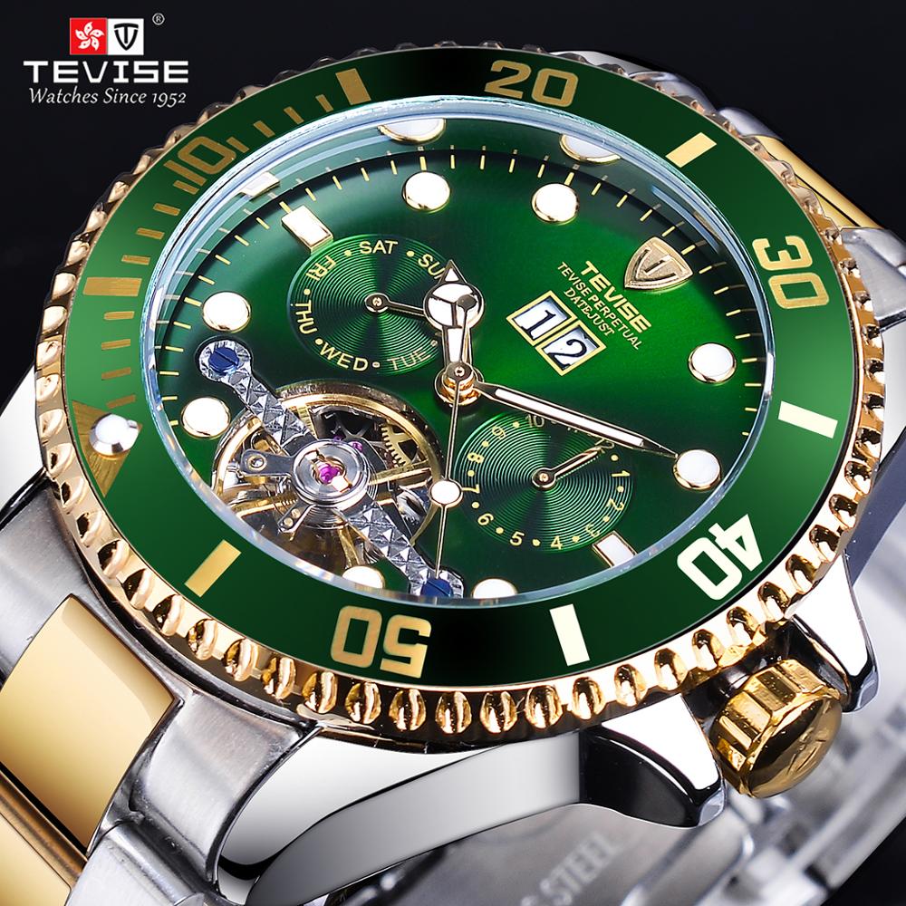 TEVISE Tourbillon srtyle Green Dial Business Sport Wrist Watch