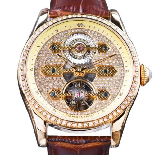 Forsining Tourbillon Style  Men's Watch with Crystal studded dial. 42mm