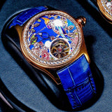 REEF TIGER Floral / Parrot Dial Tourbillon  Style flywheel ladies watch.