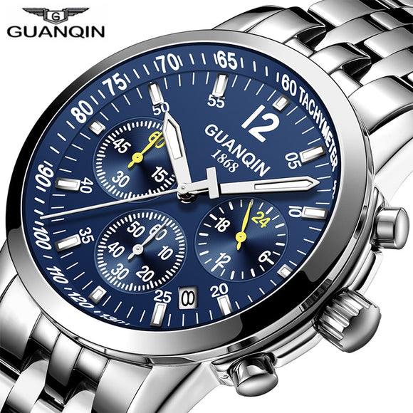 GUANQIN  Chronograph Wrist Watch with yellow sub-dial hands. Model : GS19133