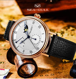 Sea-Gull automatic mechanical watch with Moon phase , Date and Power Reserve . Sapphire glass . Leather strap. Calibre :  ST2153  Model : 819.11.6092