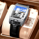 Diasteria Skeleton Automatic Mechanical Watch with Luminous Hands, Tonneau shape
