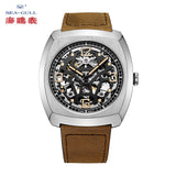 New Seagull Fashion skeleton Automatic Mechanical Watch with brown leather strap 849.27.6094K