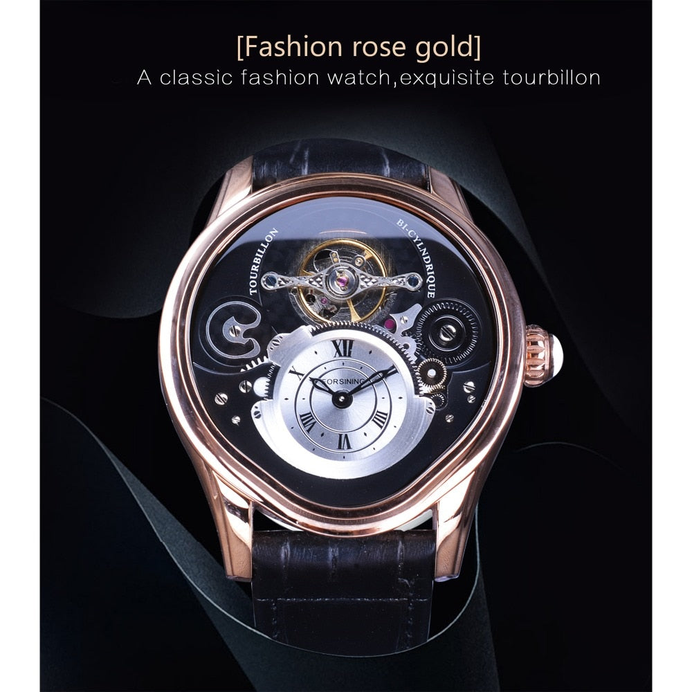 FORSINING Tourbillon style oval shape case with Genuine Leather