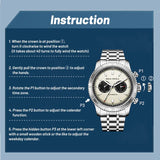 Sea-Gull Panda Eye GMT Dual Calendar Tachymeter Automatic Watch 43mm Leather