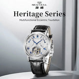Sea-Gull Heritage Series Tourbillon Calendar Energy Indicator Manual Wind Watch 40mm White