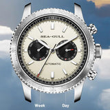 Sea-Gull Panda Eye GMT Dual Calendar Tachymeter Automatic Watch 43mm Leather