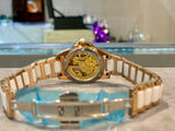 Faioki ladies mechaical watch with butterfly features on the pinkish nacre dial