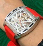 Faioki Tourbillon Style "Vulcan Silver Fire" Skeleton Automatic watch 45mm long 40mm wide