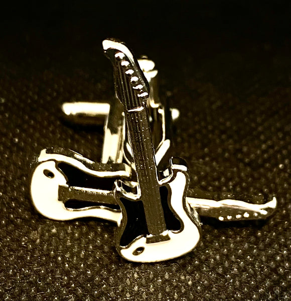 Men's Cufflinks in the shape of an electric guitar in black and white
