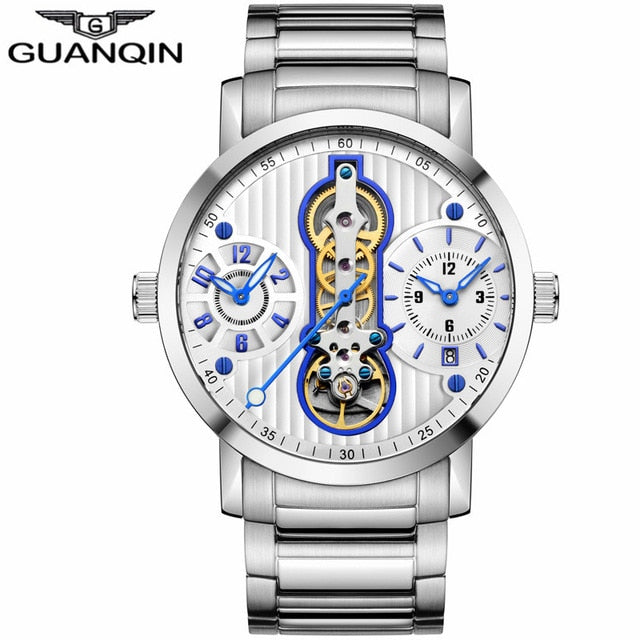 GUANQIN Dual time zone display Tourbillon style self wind