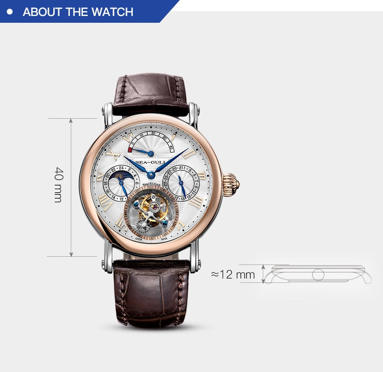 SEA-GULL manual mechanical watch with Tourbillon, day date