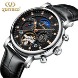 KINYUED Genuine Leather Diamond Display Tourbillon style Automatic Mechanical Watch