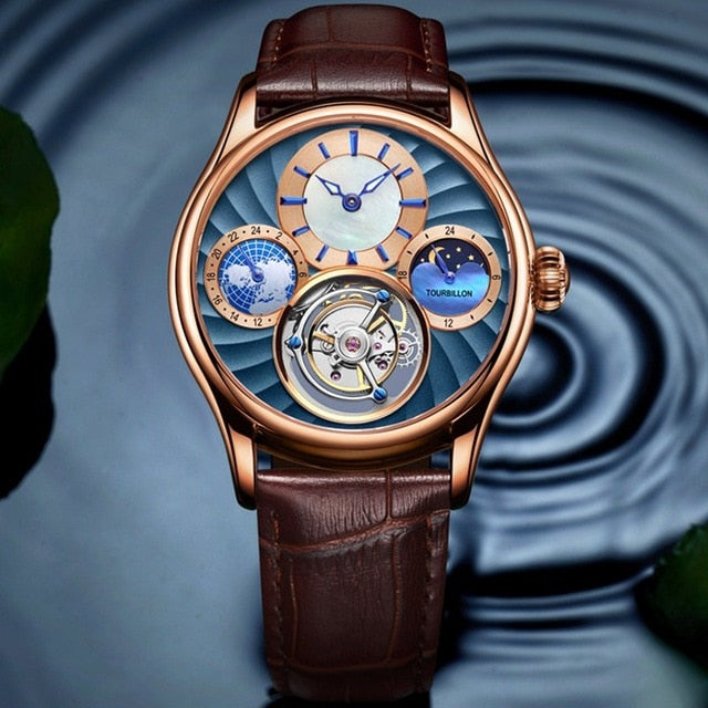 Guanqin genuine Tourbillon Mechanical watch with day and night