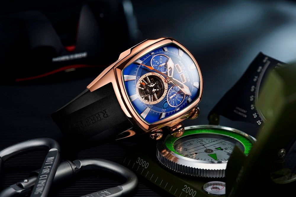 Reef Tiger Tourbillon Style Big Dial Sport Watch for Men with