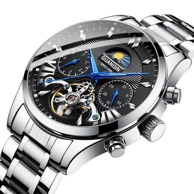 Affordable Open heart Mechanical waterproof watch with SunMoon and