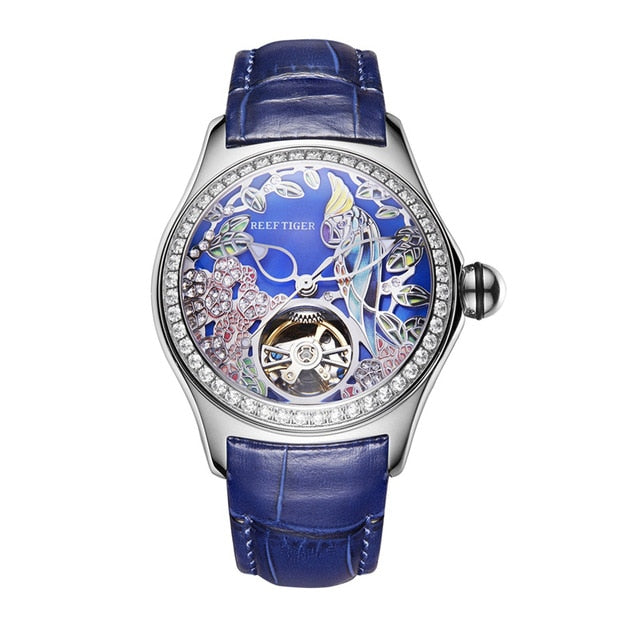 REEF TIGER Floral / Parrot Dial Tourbillon Style flywheel ladies watch –  FAIOKI 富可期