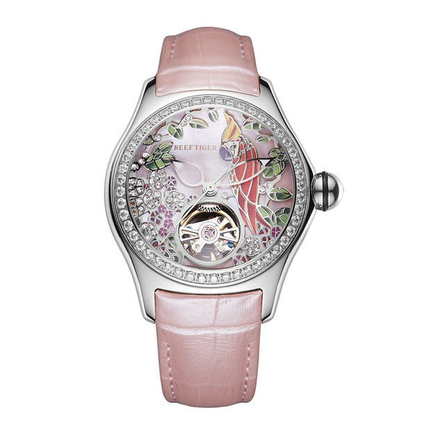 REEF TIGER Floral / Parrot Dial Tourbillon Style flywheel ladies watch –  FAIOKI 富可期