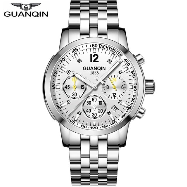 GUANQIN Chronograph Wrist Watch with yellow sub-dial hands. Model