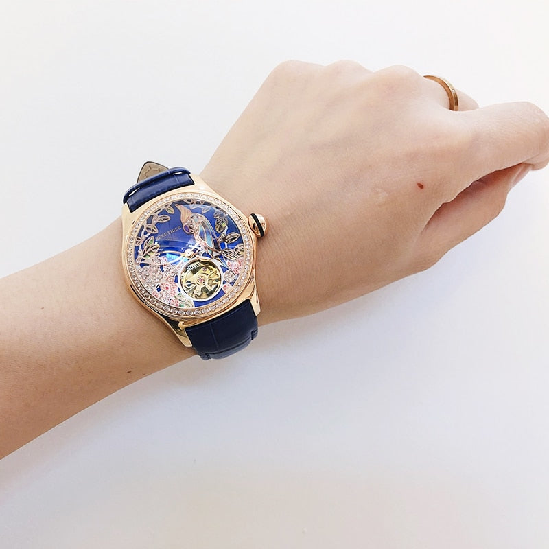 REEF TIGER Floral / Parrot Dial Tourbillon Style flywheel ladies watch –  FAIOKI 富可期