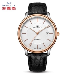 Sea-Gull Men's Watch Leather Strap Waterproof 18K Gold Plated Automatic Mechanical Watch Heritage Series 218.12.1026G