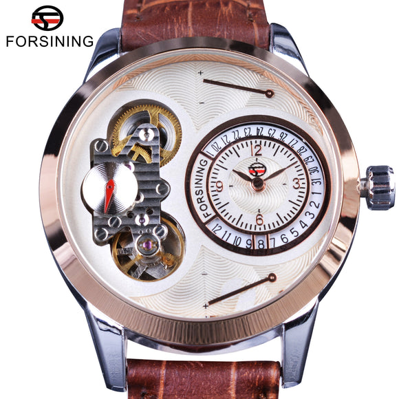 FORSINING Tourbillon style Rose Gold Case with Brown Genuine