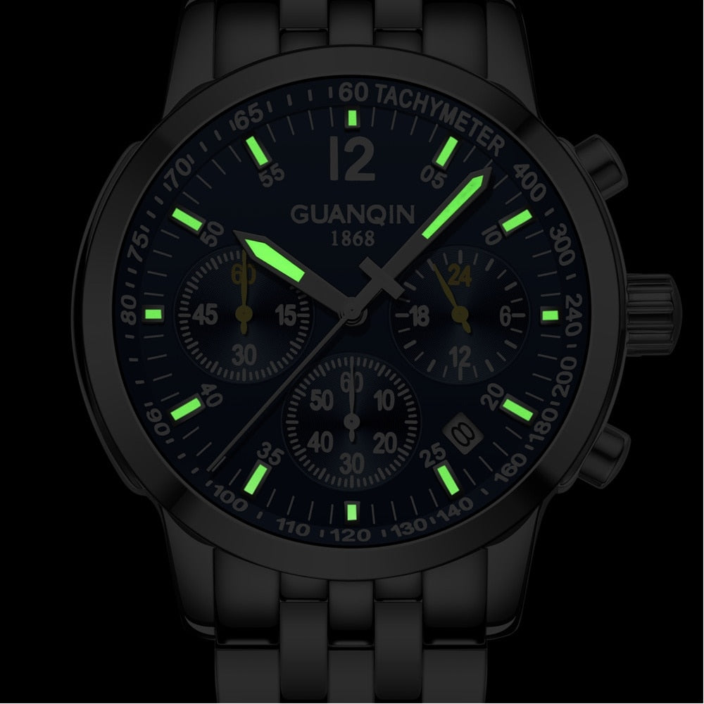 GUANQIN Chronograph Wrist Watch with yellow sub-dial hands. Model